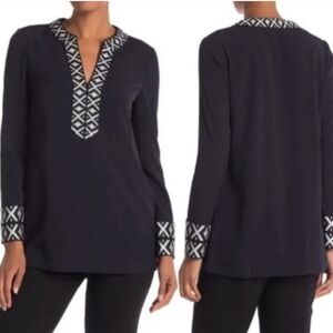 Tory Burch Ariana Embroidered Tunic Blue White Size 0 NWT
